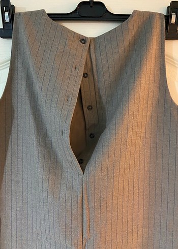 Bej Midi Keten Kolsuz Kadın Elbise - Görsel 5