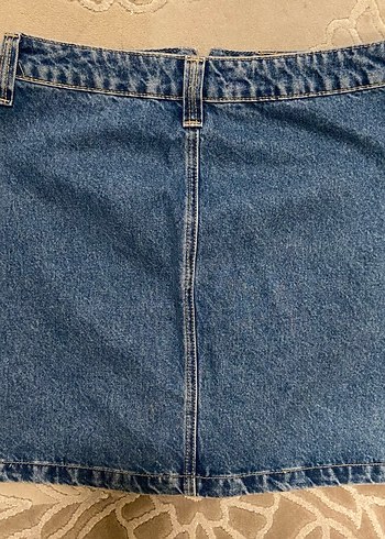 Düğmeli Mavi Denim Mini Etek - Görsel 2