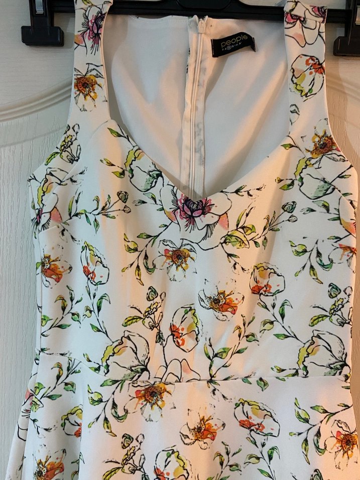 Çiçek Desenli Beyaz Midi Bohem Elbise - Görsel 2