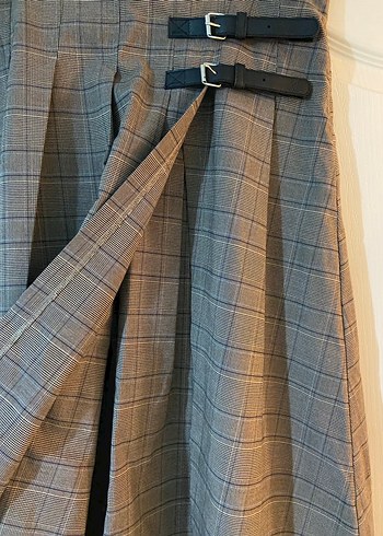 Kemerli Midi Ekoseli Kadın Etek - Görsel 4