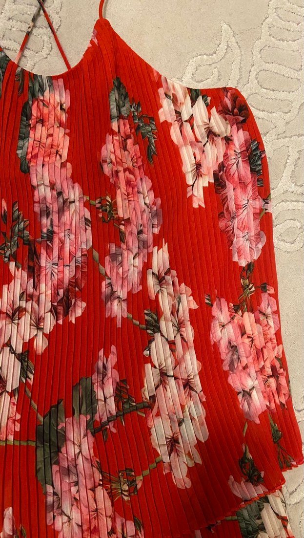 Piliseli Kırmızı Çiçekli Mini Bohem Bluz - Görsel 2