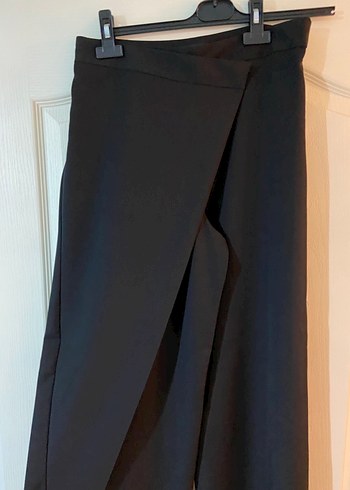 Siyah Dökümlü genis paca pareo Kadın Kumaş Pantolon - Görsel 5