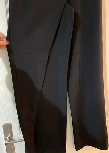 Siyah Dökümlü genis paca pareo Kadın Kumaş Pantolon - Görsel 3
