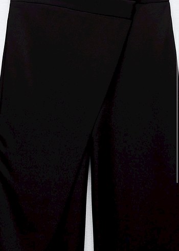 Siyah Dökümlü genis paca pareo Kadın Kumaş Pantolon - Görsel 2