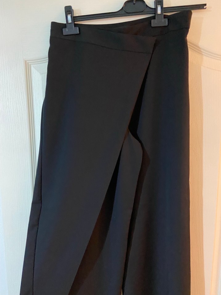 Siyah Dökümlü genis paca pareo Kadın Kumaş Pantolon - Görsel 5