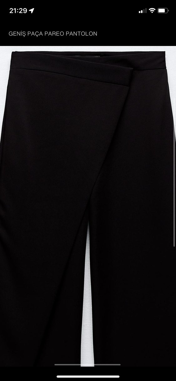 Siyah Dökümlü genis paca pareo Kadın Kumaş Pantolon - Görsel 2