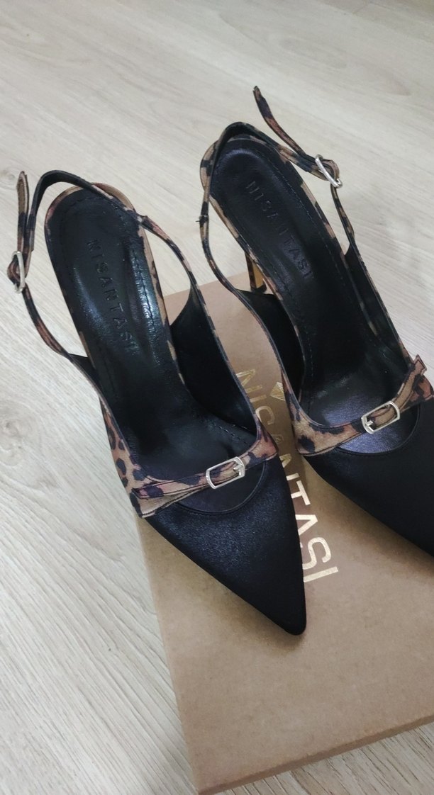 Bej Baskılı Stiletto Topuklu Kadın Ayakkabı - Görsel 2