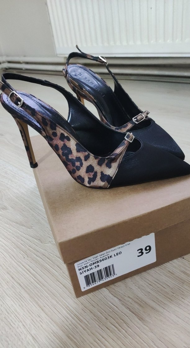Bej Baskılı Stiletto Topuklu Kadın Ayakkabı - Görsel 3