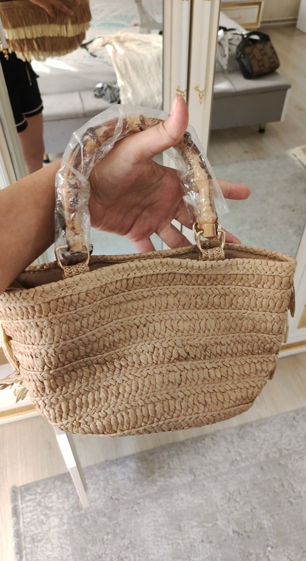 Bohem Püsküllü Bej Kadın Çanta - Görsel 2