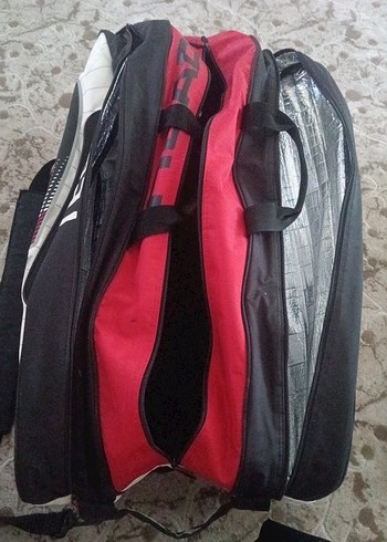 Erkek Kırmızı Fermuarlı tenis çantası 12li raket çantası ve.