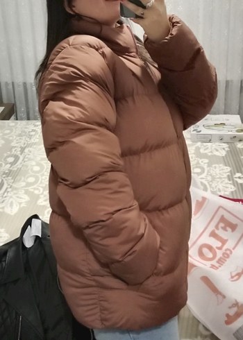42 Beden Kahverengi Fermuarlı Midi Kadın Kış Montu