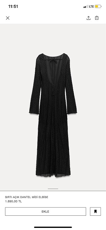 Zara Zara Sırtı Açık Dantel Elbise
