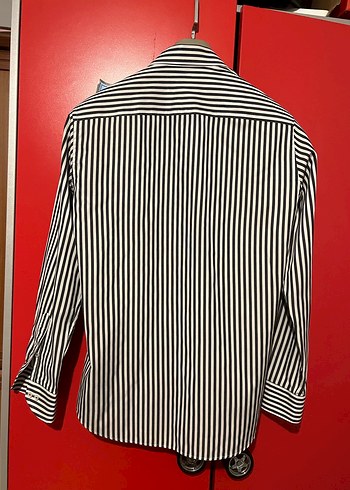 Siyah Beyaz Çizgili Uzun Kollu Kadın Gömlek - Görsel 3