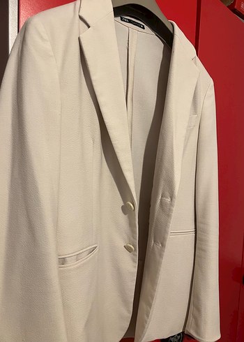 Düğmeli Beyaz Erkek Ceket, Klasik Kesim - Görsel 2