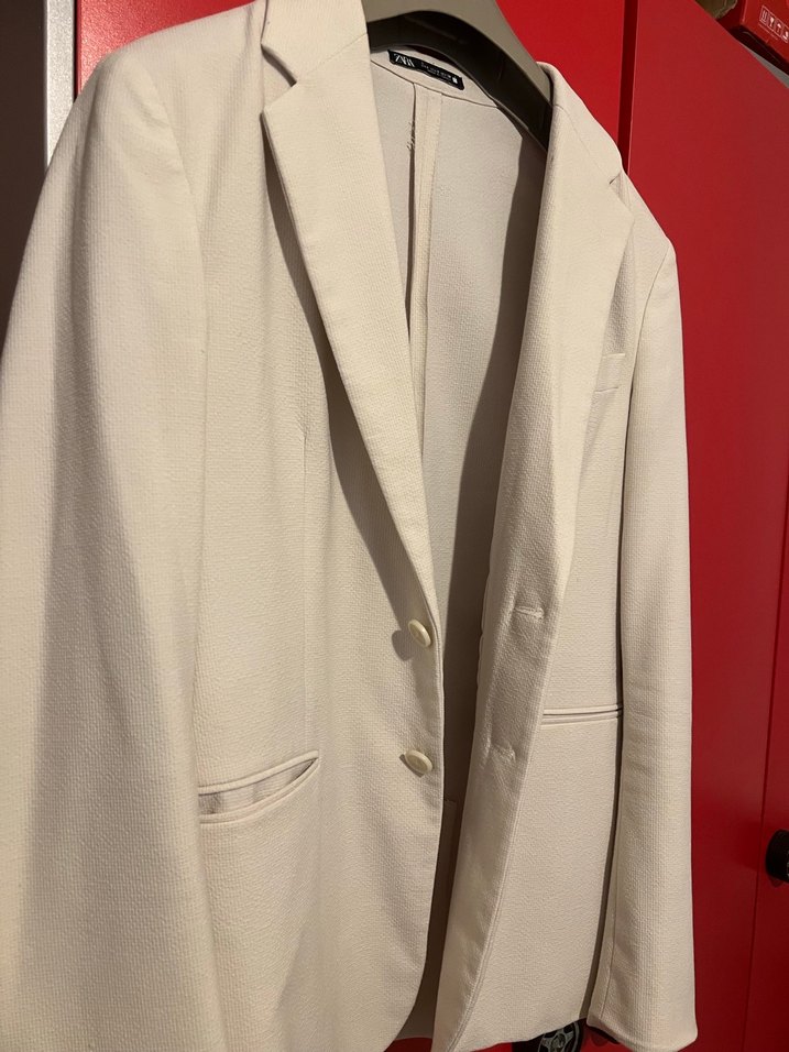 Düğmeli Beyaz Erkek Ceket, Klasik Kesim - Görsel 2