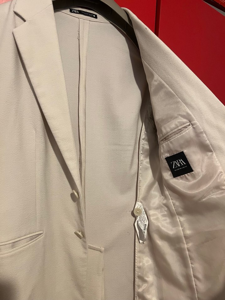 Düğmeli Beyaz Erkek Ceket, Klasik Kesim - Görsel 3