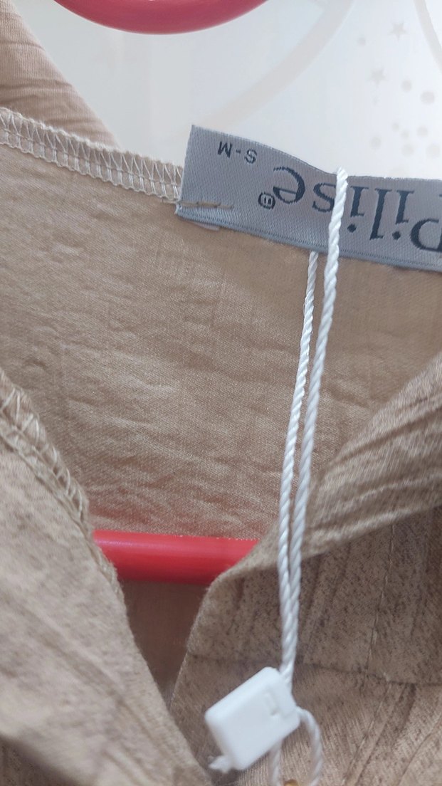 Bej Nakışlı Keten Düğmeli Kadın Gömlek - Görsel 2