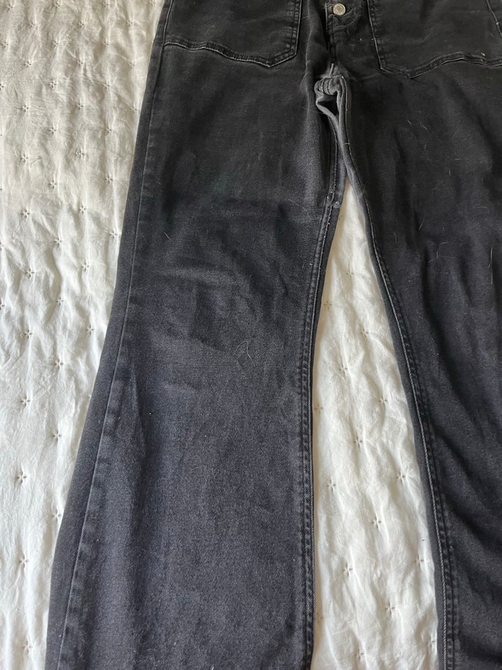 Gri Düğmeli Bol Kesim Kadın Kot Pantolon - Görsel 3