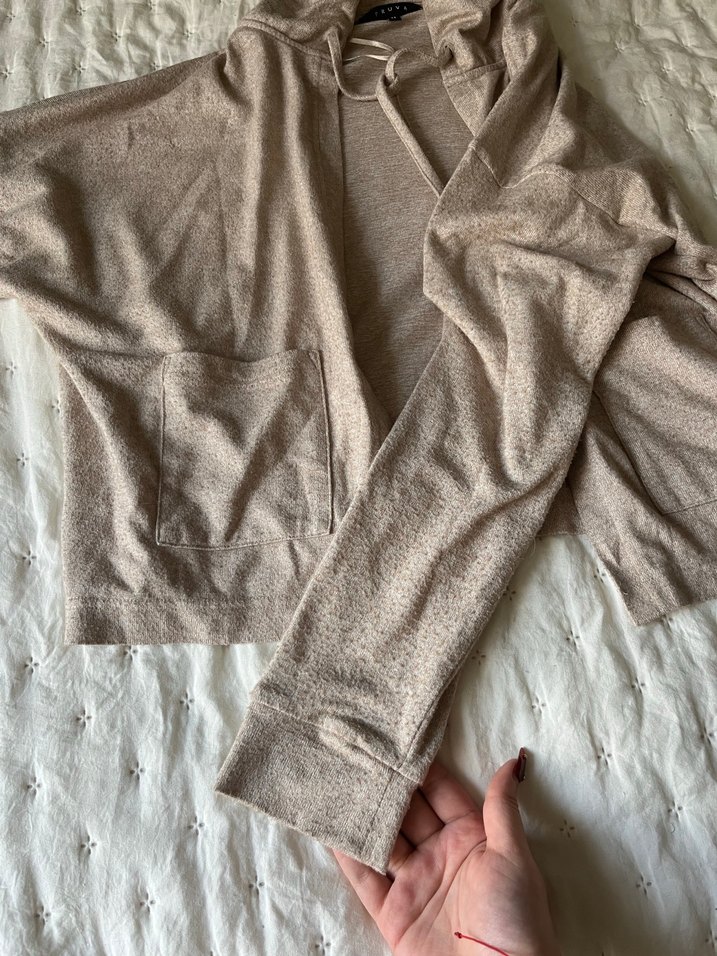 Bej Keten Yüksek Yakalı Salaş Hamile Ceket - Görsel 3