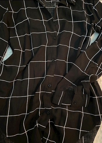 Kadın Siyah Kareli Uzun Kollu Gömlek - Görsel 2