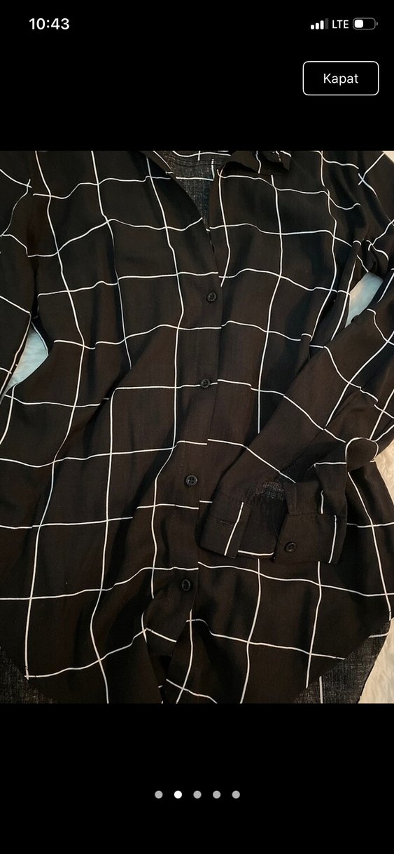 Kadın Siyah Kareli Uzun Kollu Gömlek - Görsel 2