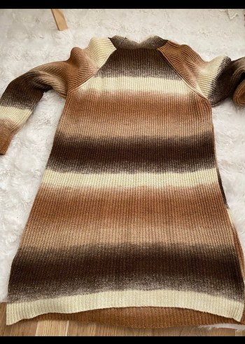 Uzun Kollu Bağlamalı Desenli Bohem Triko tunik - Görsel 3