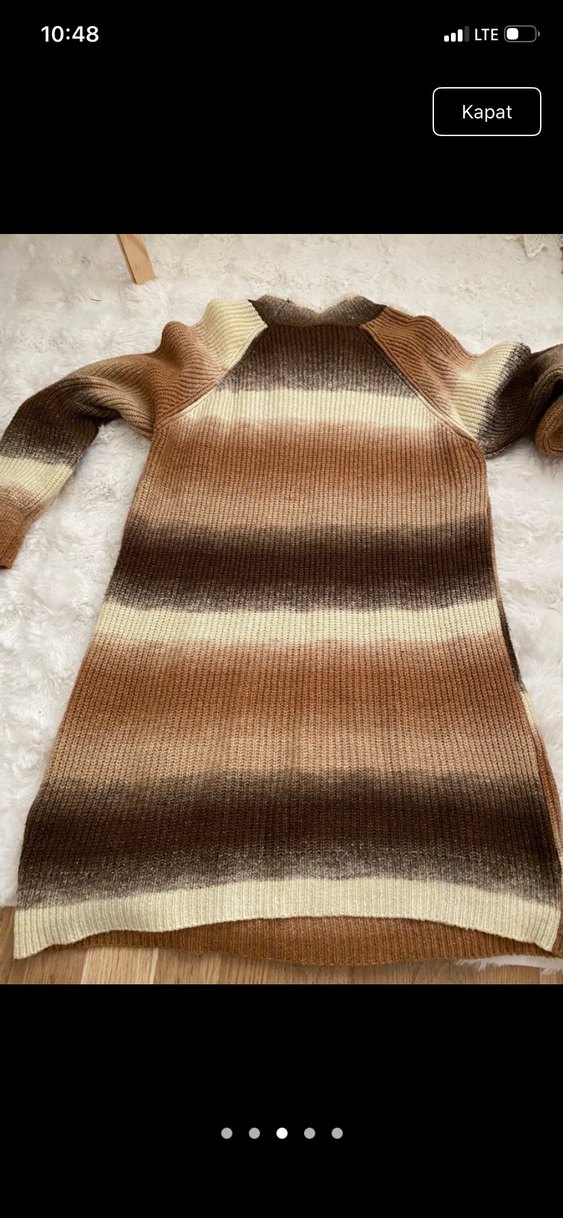 Uzun Kollu Bağlamalı Desenli Bohem Triko tunik - Görsel 3