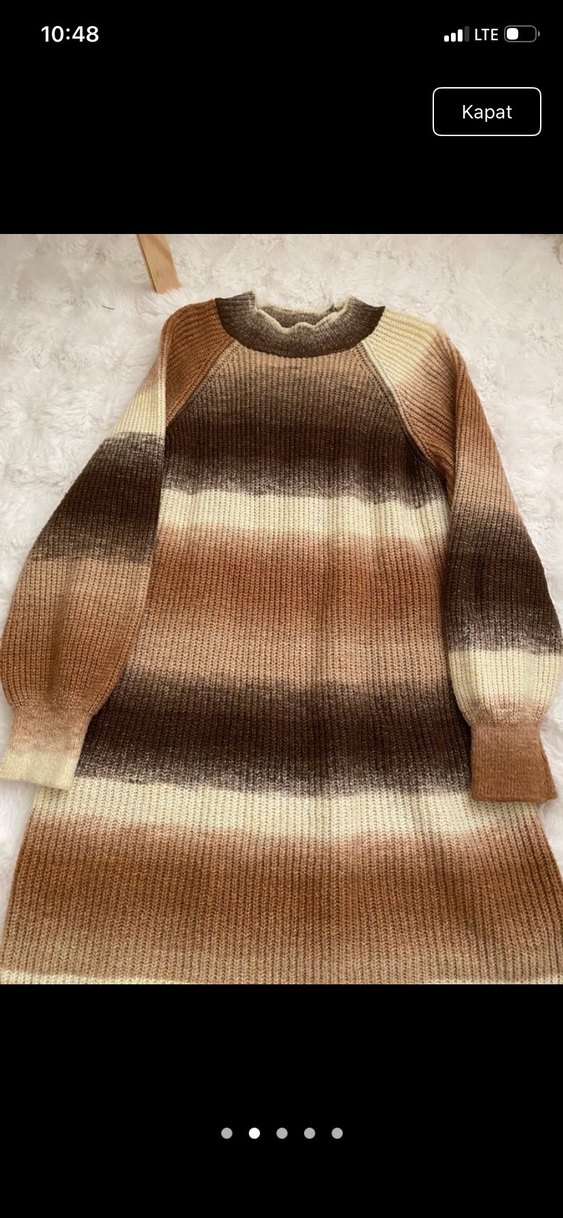 Uzun Kollu Bağlamalı Desenli Bohem Triko tunik - Görsel 2