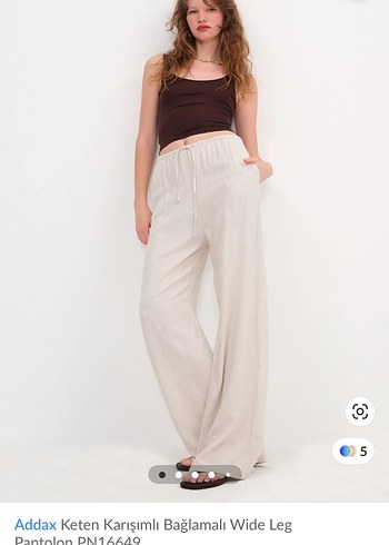 Bej Keten Rahat Kesim Kadın Pantolon - Görsel 4