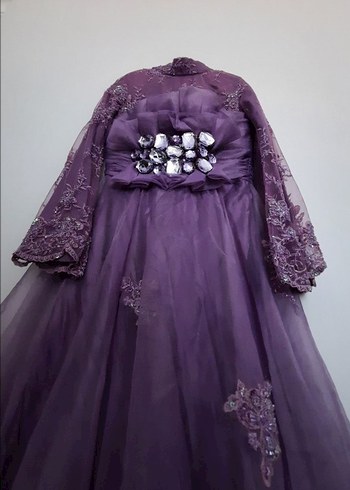 Mor, Uzun Kollu, Straplez Gotik Nişan Elbisesi
