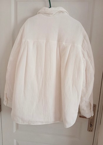 H&M Beyaz Müslin Gömlek Ceket - Görsel 2