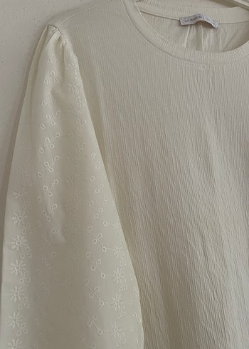 LCW Kadın Beyaz Keten Uzun Kollu Fırfırlı Bluz - Görsel 5