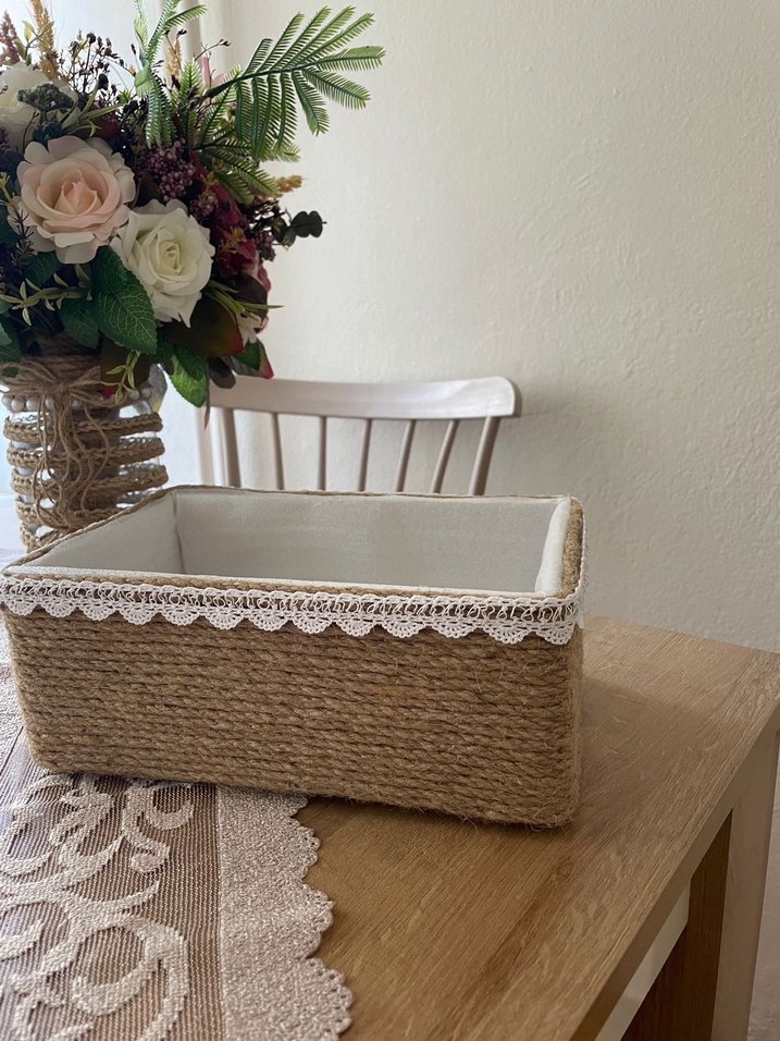 Dantel Detaylı Beyaz Saklama Sepeti - Görsel 3