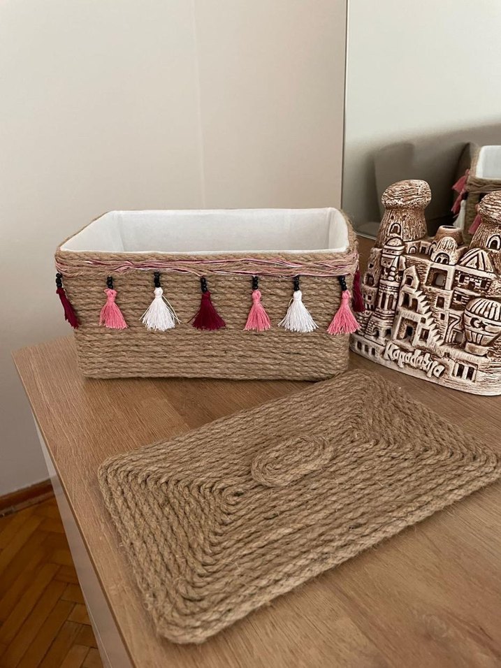 Püsküllü Hasır Saklama Kutusu - Görsel 3