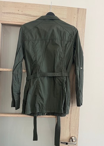 Kadın Haki Deri Kemerli Midi Ceket - Görsel 2