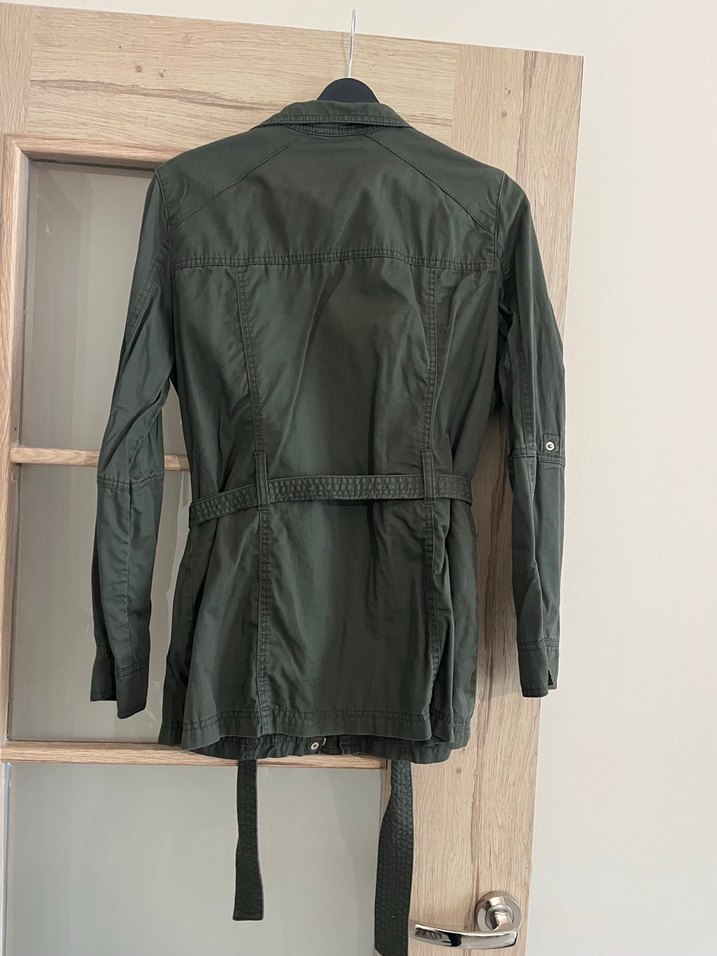 Kadın Haki Deri Kemerli Midi Ceket - Görsel 2