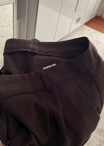 Düğmeli Koyu Kahverengi Kadın Kumaş Pantolon