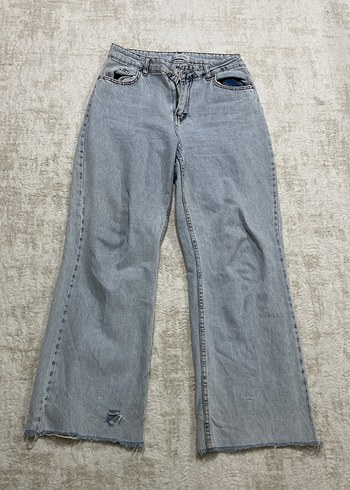 Gri Bol Kesim Midi Denim Kadın Pantolon
