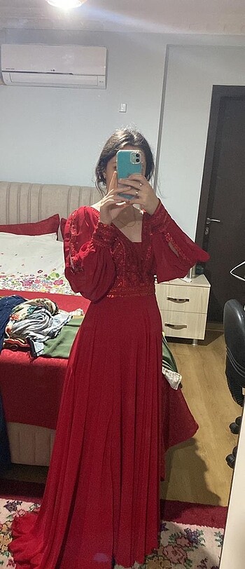 m Beden Kırmızı Elbise kına elbisesi
