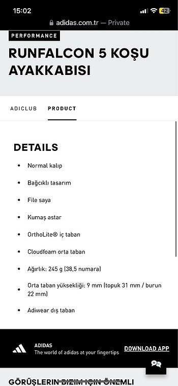 Adidas Orijinal adidas runfalcon 5 koşu ayakkabısı