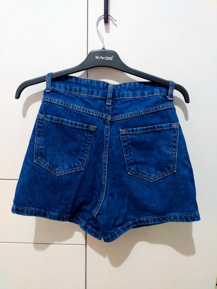 Kemerli Lacivert Kadın Mini Etekli Kot Şort. - Görsel 2