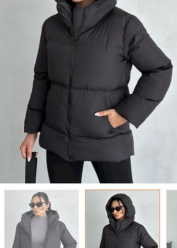 Siyah Fermuarlı Kadın Kışlık Mont - Görsel 3