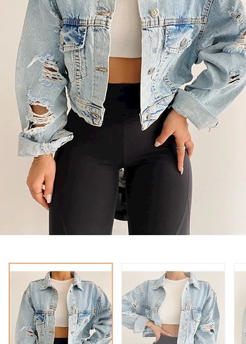 Düğmeli Mavi Kadın crop Ceket - Görsel 4