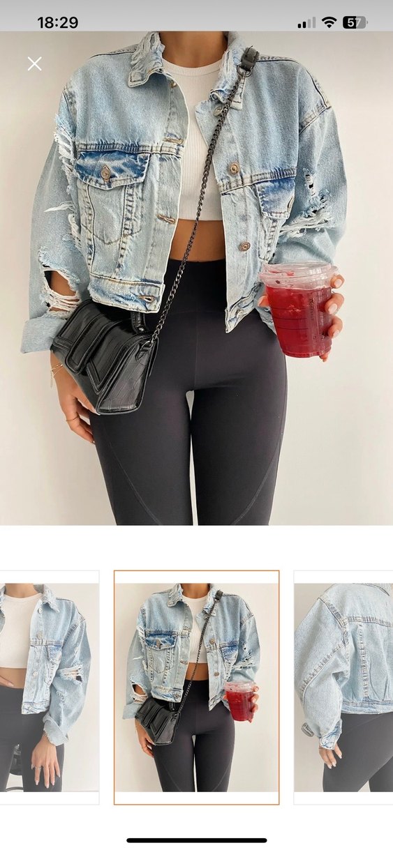 Düğmeli Mavi Kadın crop Ceket - Görsel 5