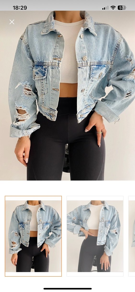 Düğmeli Mavi Kadın crop Ceket - Görsel 4