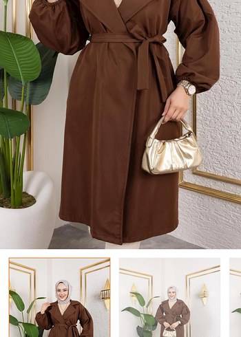 Kadın Kahverengi Uzun Trench Coat - Görsel 3