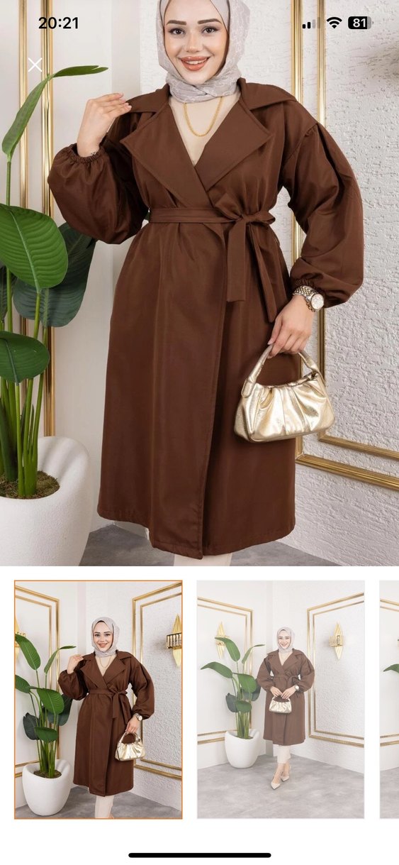 Kadın Kahverengi Uzun Trench Coat - Görsel 3