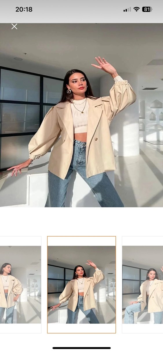 Bej Düğmeli Midi Trençkot - Görsel 2