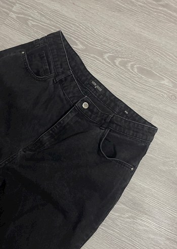 Düğmeli Siyah Loose Fit Kadın Kot Pantolon - Görsel 4