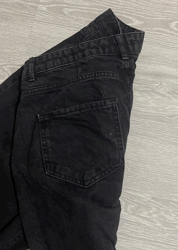 Düğmeli Siyah Loose Fit Kadın Kot Pantolon - Görsel 5